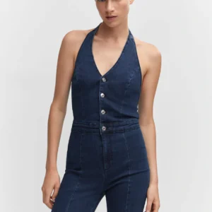 Denim halter-neck jumpsuit