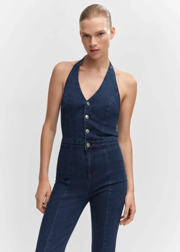 Denim halter-neck jumpsuit