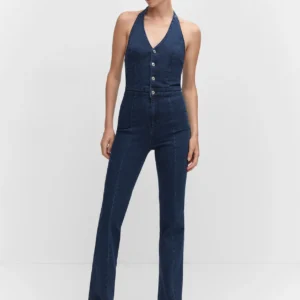 Denim halter-neck jumpsuit